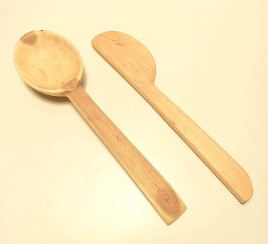 Handmade Solid Black Cherry Wood Kitchen Spoon Ladle & Spatula Set  Rustic