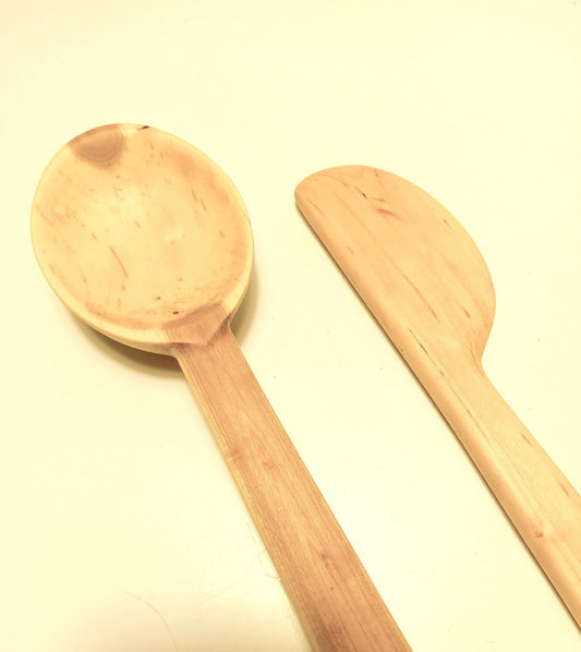 Handmade Solid Black Cherry Wood Kitchen Spoon Ladle & Spatula Set  Rustic